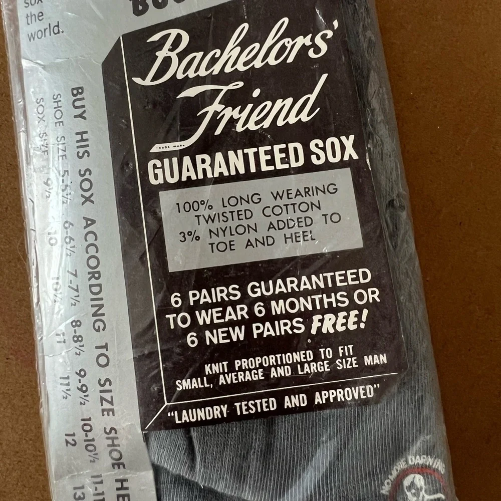Vintage 1950s Bachelor’s Friend Men’s Socks – Unopened Original Package Size 12 - Picture 4 of 6
